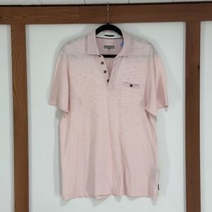 Ted Baker London Men's Size 5 Pink V-Neck Polo Shirt Button Pocket Turkey Large